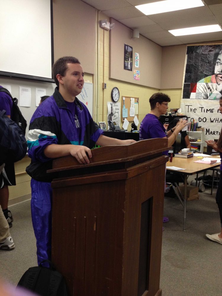 Senior NHS President Matt Schneider talks to the members about the volunteer opportunities available.(file photo)