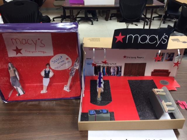 Marketing students participated in the store shoe box project.  Students chose stores that varied from Macys to Michael Kors. 