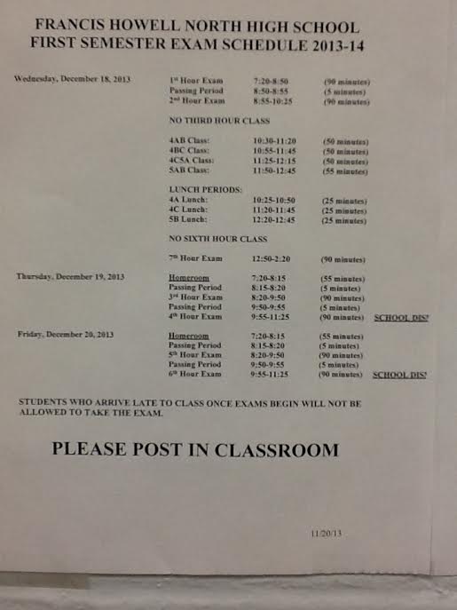 All teachers are required to post the final exam schedule in their classroom.