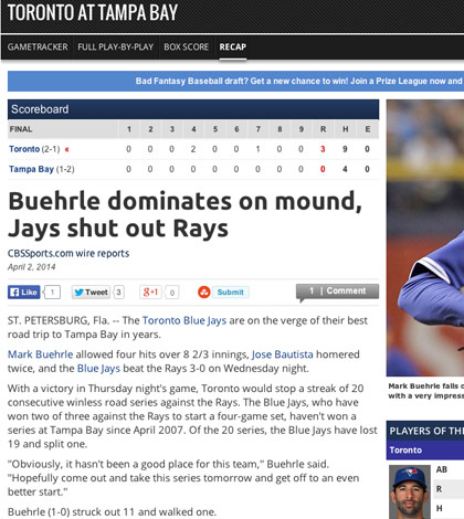 Mark Buehrle Goes 8 and 2/3 in Season Opener Against the Rays