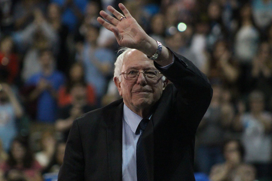 Senator sanders waves to the crowd again as he walks off of the stage. This was Sanders’ last rally before the Illinois, Missouri, Florida, North Carolina, and Ohio primary elections. 
