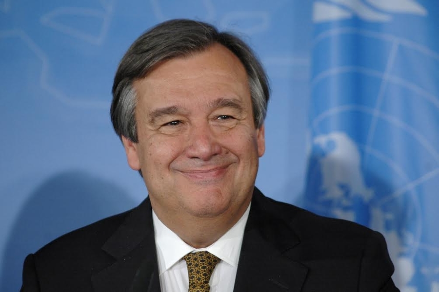 MAY 17, 2006 - BERLIN: Antonio Guterres of the Unites Nations at a press conference after a meeting in the Foreign Ministry in Berlin. (shutterstock.com)
