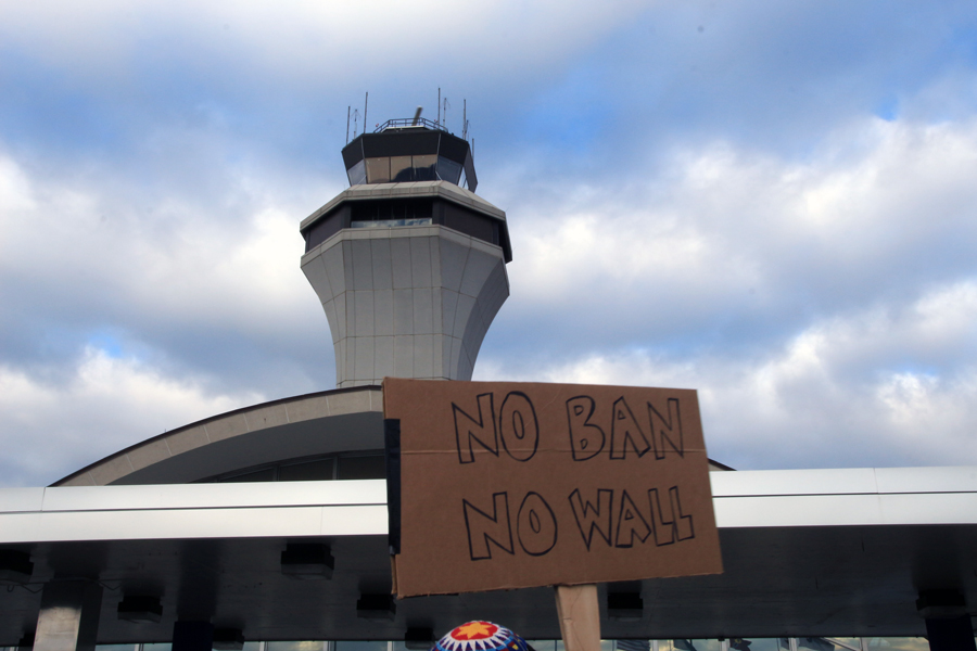 Demonstrators and Lambert-St. Louis Airport administration worked together to plan a protest on Jan. 29. The airport police blocked off an area on the Terminal 1 departures level between exits five and six to allow the protestors to gather without bothering customers. The airport was fully operational throughout the demonstration.