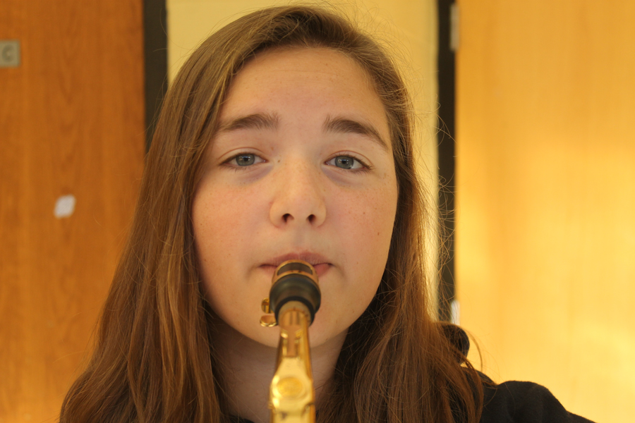 Hardin plays the saxophone during her hour as a teacher assistant for band director Robert Stegeman. Hardin loves to play and is in marching band as well as symphonic band and jazz band. She has played music through both middle school and high school.