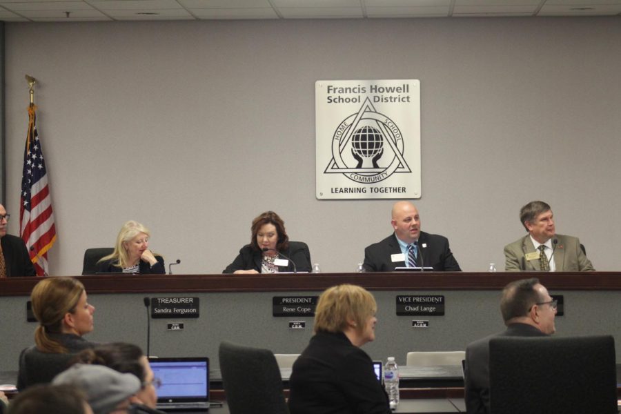FHSD board members talk at the board meeting on Nov. 18. The board discussed many topics, including new classes being brought to the school district next year, strategic planning and fiscal responsibility. They also touched on budget cuts and addressed parent concerns.