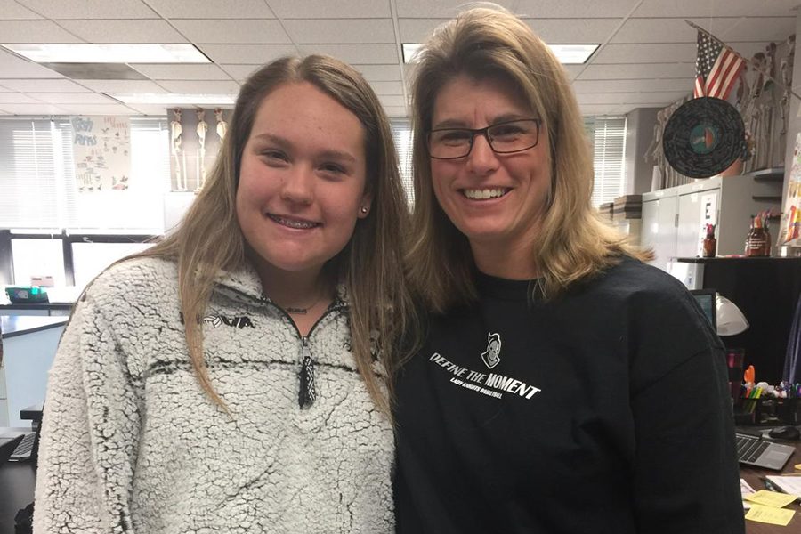 Sophomore Kaitlyn Zierenberg poses with her Principles of Biomedical Sciences teacher Dawn Hahn.