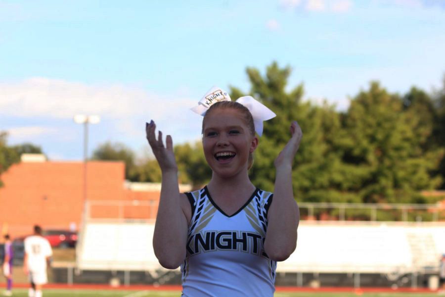 Freshman Riley Parrott joined the FHN JV Cheer team after participating in sports like gymnastics, volleyball and basketball.