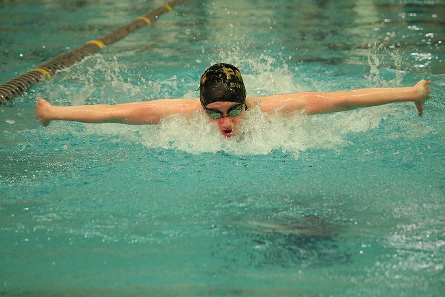 Senior Erin Stock swims in a varsity girls meet vs. Timberland and Francis Howell on 1/9.