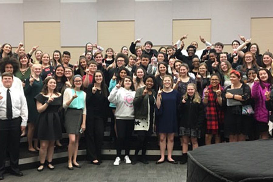 Combined FHN choirs after they had returned back to school from competition. In competion all groups received a score of one, the best score. (photo submitted)