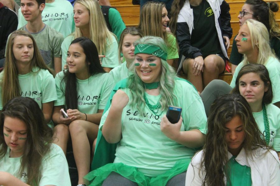 Senior Patty OLeary at the Homecoming Pep Assembly, held on Sept. 14 in the large gym.
