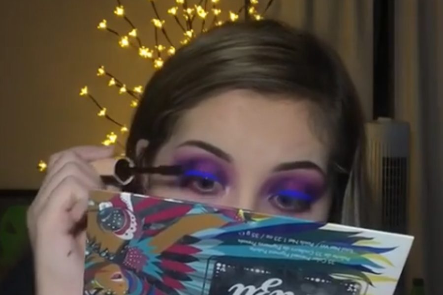 During her video, freshman Britney Bascom applies mascara after finishing her eyeshadow. Bascom has been doing her makeup for about a year and posts her looks to Instagram. She described this look as perfect timing.
