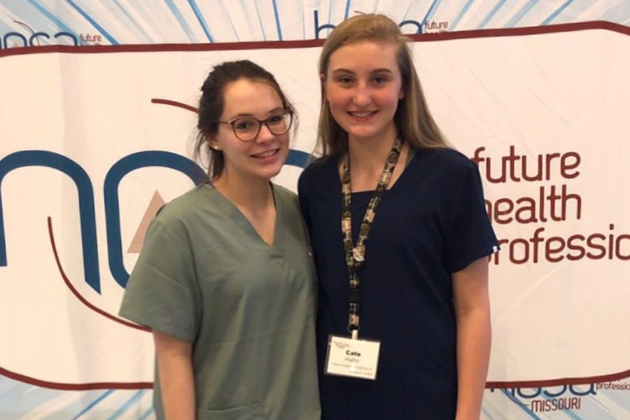 Sophomores Brandi Stover and Cate Hahn placed second in their competition at HOSA State in Rolla, Mo. Next, they will attend HOSA Nationals at Disney World in Orlando, Fl.