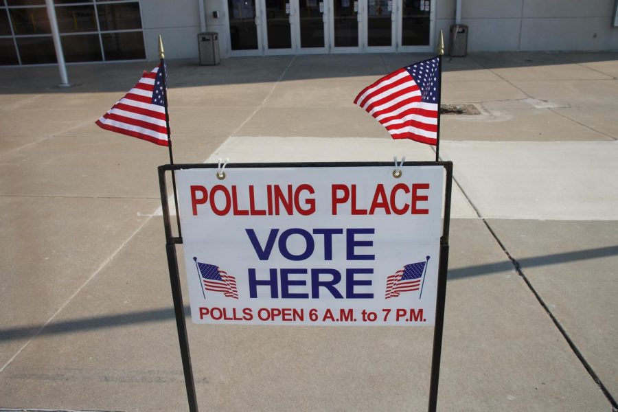 A sign sits outside the Family Arena to show voters where to vote. This type of election happens on odd years and is used to determine which candidates would be chosen. Many locals came to the Family Arena and casted their votes on April 2.