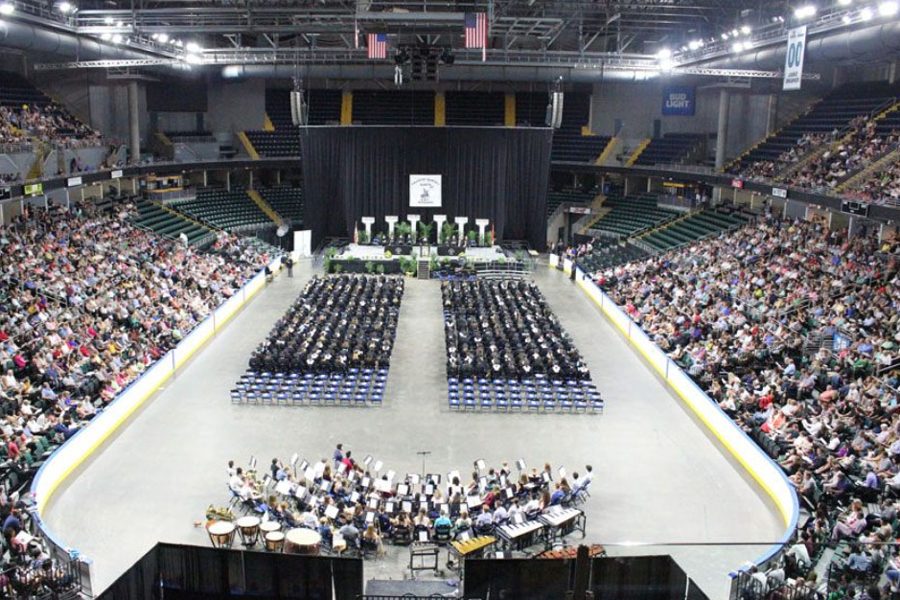Students, friends, family, teachers and Administration gather inside the Family Arena for the graduation of the FHN class of 2018. Students this year are given 15 tickets to give to family and friends who wish to attend.
Concessions will be sold in the concourse. Suites are being sold by the Family Arena this year. A 12-person suite will cost $260 while a 24-person will run $520. Families can reserve suites by calling 636-896-4211.