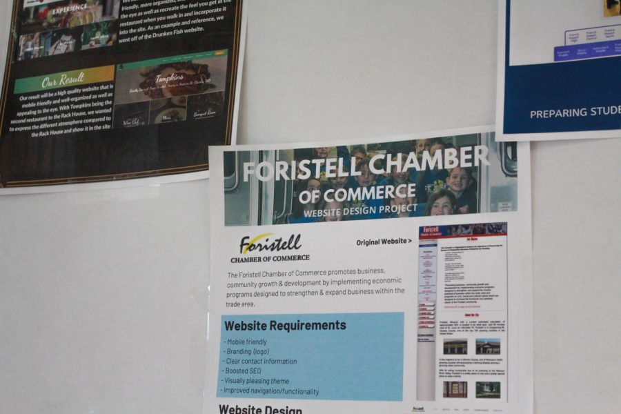 A poster hangs on the wall of the CAPS classroom. Students in CAPS spend much of their time building professional skills and networking. They have been allowed to work with business professionals on projects and in the second semester, each student will have an internship.