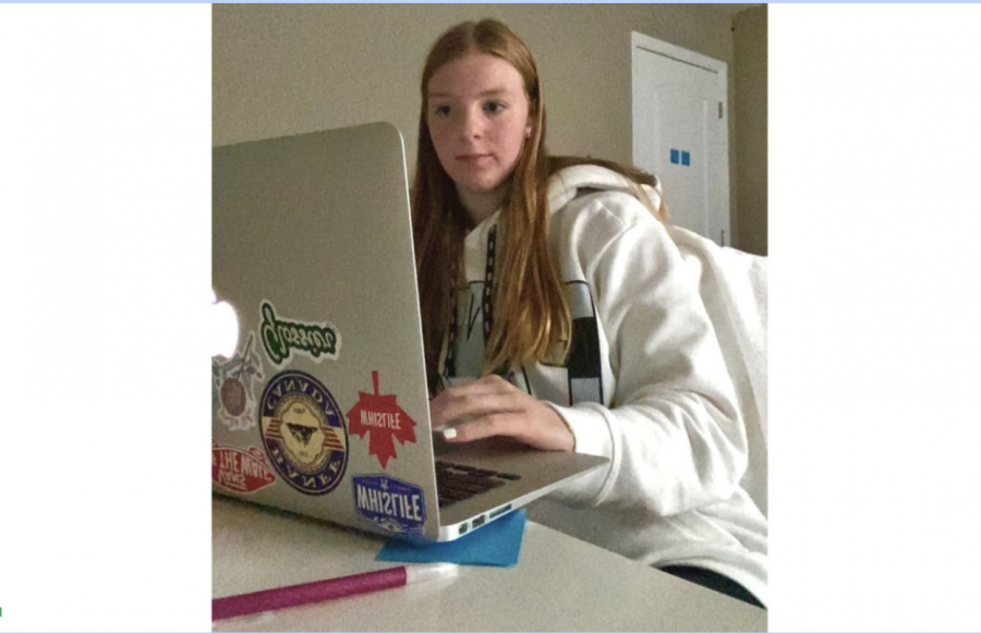 Evie Ausbury works on her school work from home for hours during the day in attempts to keep up with her school work.
