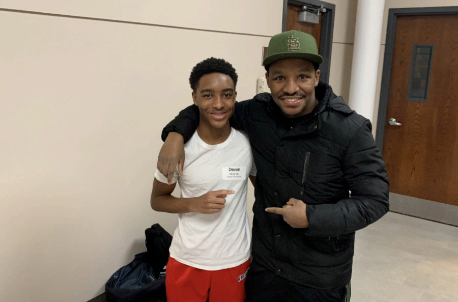 Sophomore Devon Alexander Jr. and his father stand together to take a photo. His father Devon
Alexander Sr. is a boxing world champion in 2 weight classes and still fights today. His last fight was
on Aug. 7 2021 against Luke Santamaria.
