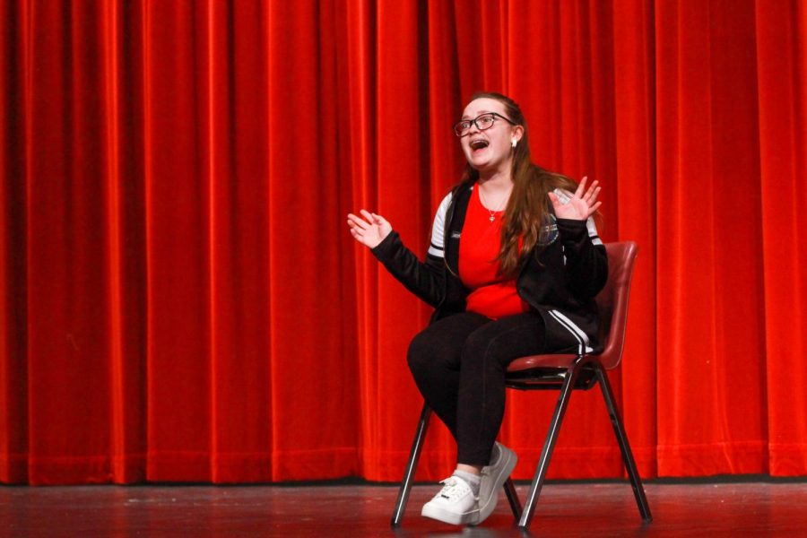 On Feb 10, sophomore Piper Orzel auditions for the upcoming spring play, The Plot (Like Gravy) Thickens. The play is a murder mystery, mixed with comedy. “I’m playing a character named Peggy Sue, and also co-student directing.” Orzel said. 
