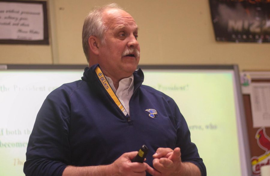 William Crow teaches his government class before he retires from FHN. (photo by Brianna Dunham)