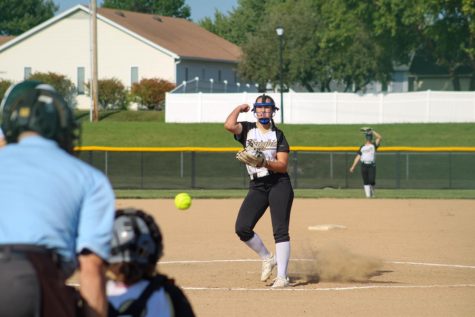 Sophomore Nina Hewlett pitches for her Varsity softball game.