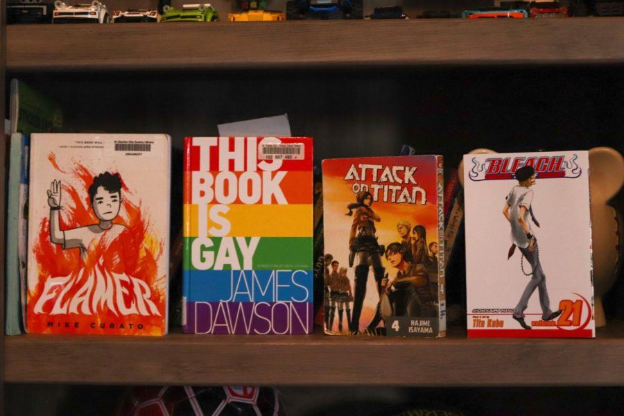 A group of books being banned from FHN’s library due to explicit graphics are shown. The law went into effect on Aug. 28 causing titles such as Flamer, This Book is Gay, and some Attack on Titan volumes to be removed from school libraries.