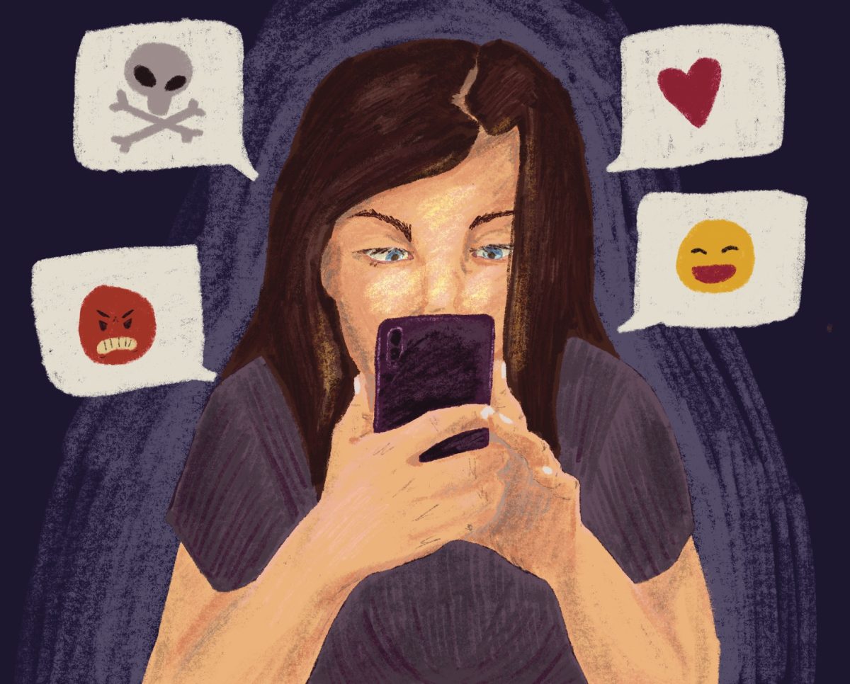 A teen reviews various reactions on a social media platform. 