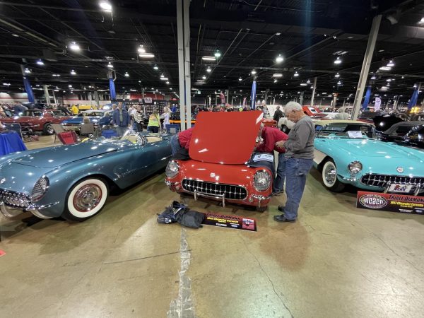 Vintage 61 Corvettes are displayed at the Donald E Stephens Convention Center on Nov. 19, 2023. 