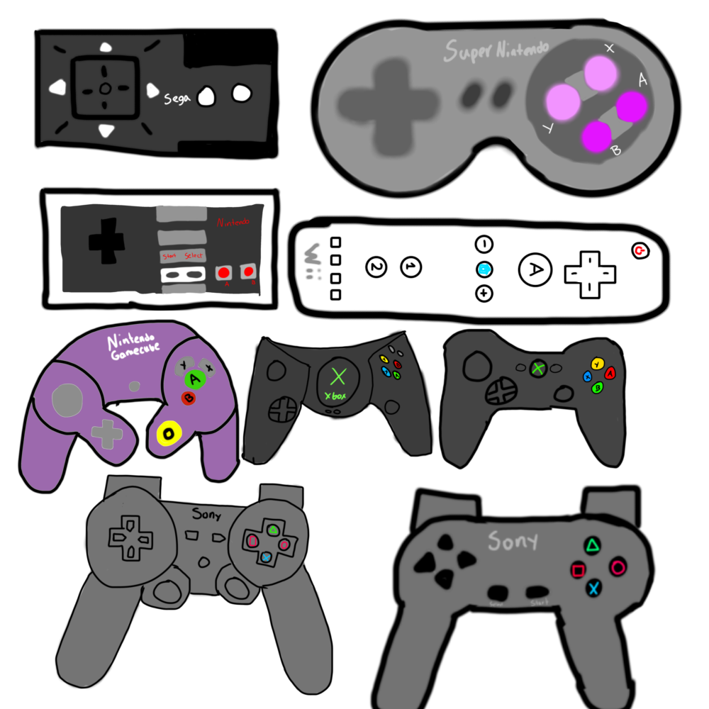 Console remotes from different systems throughout the years.