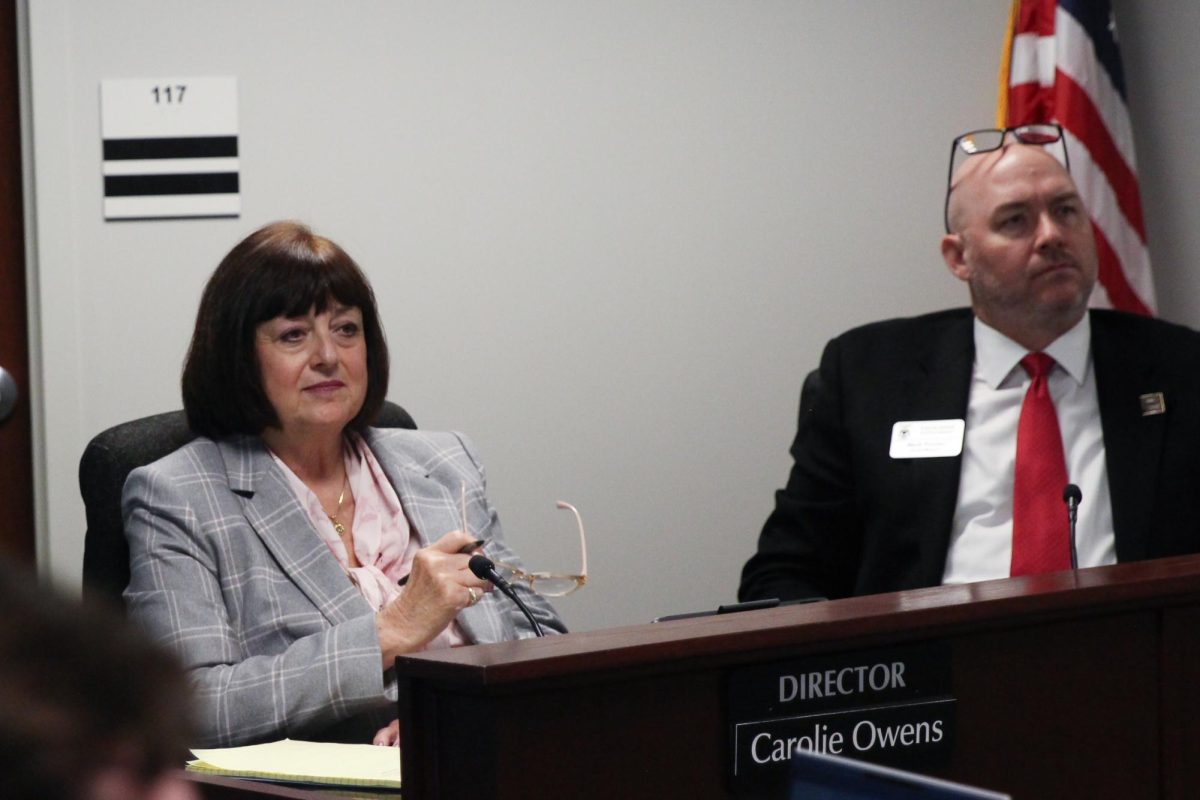Carolie Owens participates in FHSD Board of Education meeting. After just being elected early this month, Owens participates in her first official board meeting on Thursday, Apr. 18.