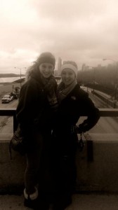 Freshman Kristen Metts (right) stands with Nicole Morse (left) on overpass in Chicago.