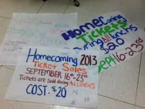 StuCo members stayed after school to make poster advertising the sale of Homecoming tickets. Homecoming tickets will be $20 this year.