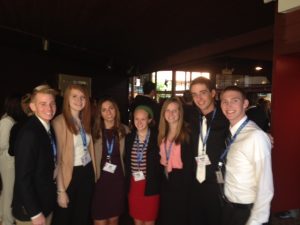 Members of DECA pose inside the Four Seasons Lodge in which the conference was held. This is an annual trip that DECA takes in October (photo submitted by Anna Domitrz)