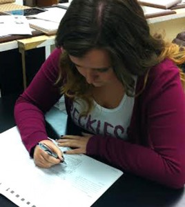 Senior Kaitlin Eifert practices for the ACT. A practice ACT was given to the freshmen on April 23.