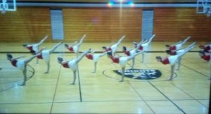 Varsity Knightline performs in front of parents at practice before a competition (photo submitted)