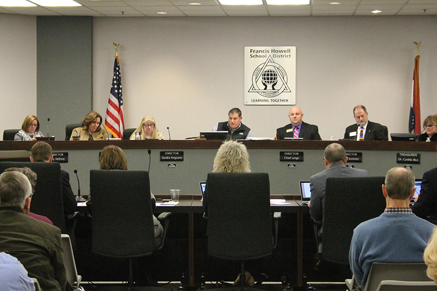 Superintendent Pam Sloan sits in front of the FHSD Board of Education during an August meeting over district budget cuts after the failure of Prop Y.