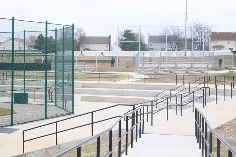 The new cement bleachers are ready just in time for the start of the boys baseball season. The team, consisting of 15-18 players, will utilize all the new equipment like the batting cages. (Photo by Katie Worsham)