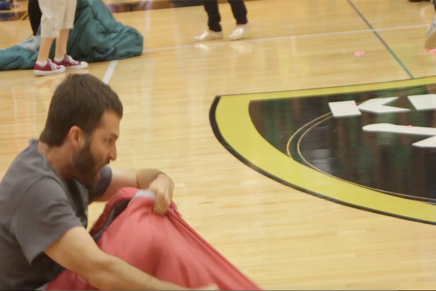 [GIF] Homecoming 2016 Teacher Ryan Johnson in Sleeping Bag Race