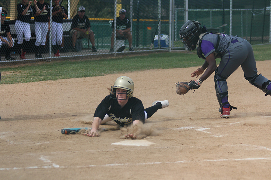 Allison Murphy slides into home during the semifinal game of the class four, district five softball tournament on Oct. 16. FHN entered the tournament seeded first, while Parkway North was seeded fifth. They won the game 8-6. (Photo by Riley McCrackin)