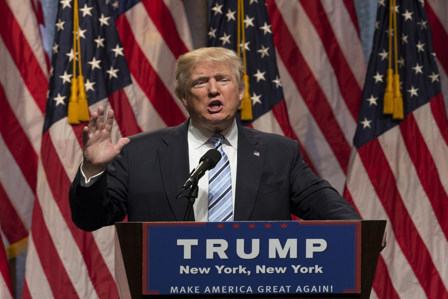 New York, NY USA - July 16, 2016: Donald Trump speaks during introduction Governor Mike Pence as running for vice president at Hilton hotel Midtown Manhattan (Shutterstock)