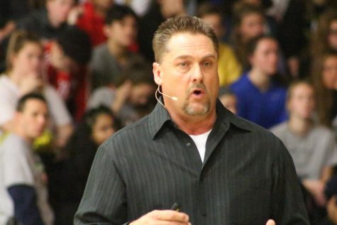 Joe Richardson, a co-founder of The Awaken Project, stands in front of the FHN student body to tell his story of drug addiction in his family, and the effect it can have on others. The father of two daughters lost his son, an FHN alumni, to heroin on Aug. 12, 2012. “It’s therapy for me to do this,” Richardson said. “Somebody’s got to do this.”