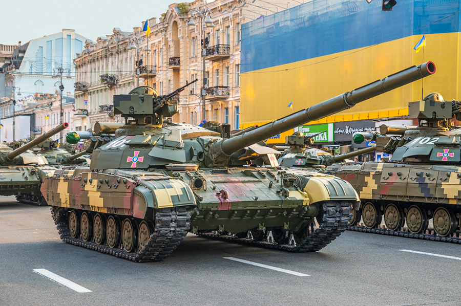 KIEV, UKRAINE - AUGUST 22, 2016: Ukrainian tanks at the military parade rehearsal for 25 years of Ukraine's independence in Kyiv, Ukraine.