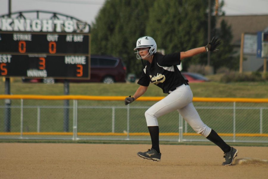 Senior Janae Watkins prepares to take a lead off of 2nd base vs. FZW on 9/26. 