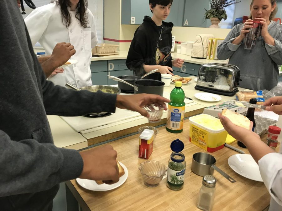 Students in Mrs. Just's second hour Culinary Arts class make poached eggs on toast and hollandaise sauce.