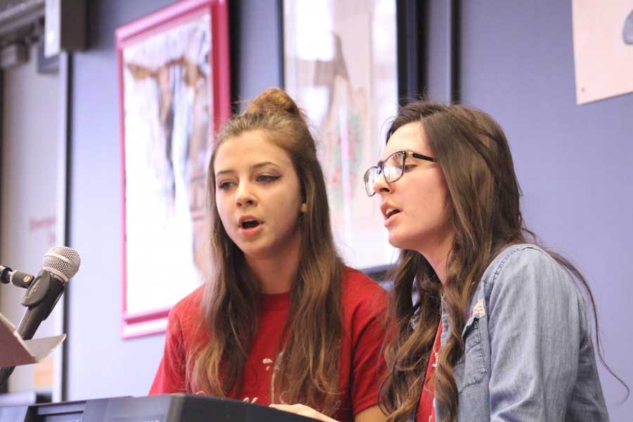 Seniors Audrey Forth and Maddy Wood sing "Titanium" by David Guetta for the North Street Coffeehouse. This is the first time they have performed at coffeehouse.