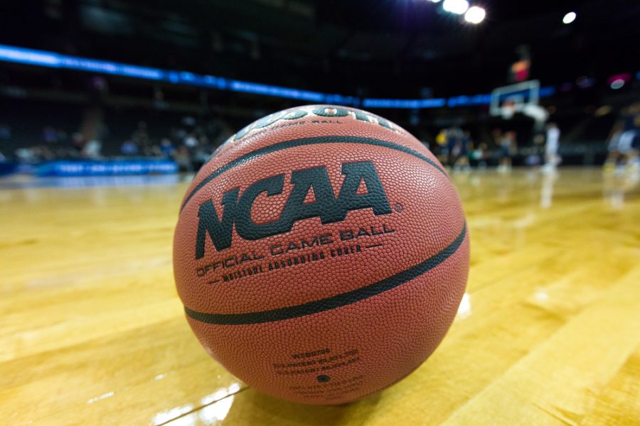 March 17, 2016 - Spokane, WA: A game ball sits on court the day prior to the start of the 2016 NCAA Men's Basketball Tournament games at the Spokane Veterans Memorial Arena.