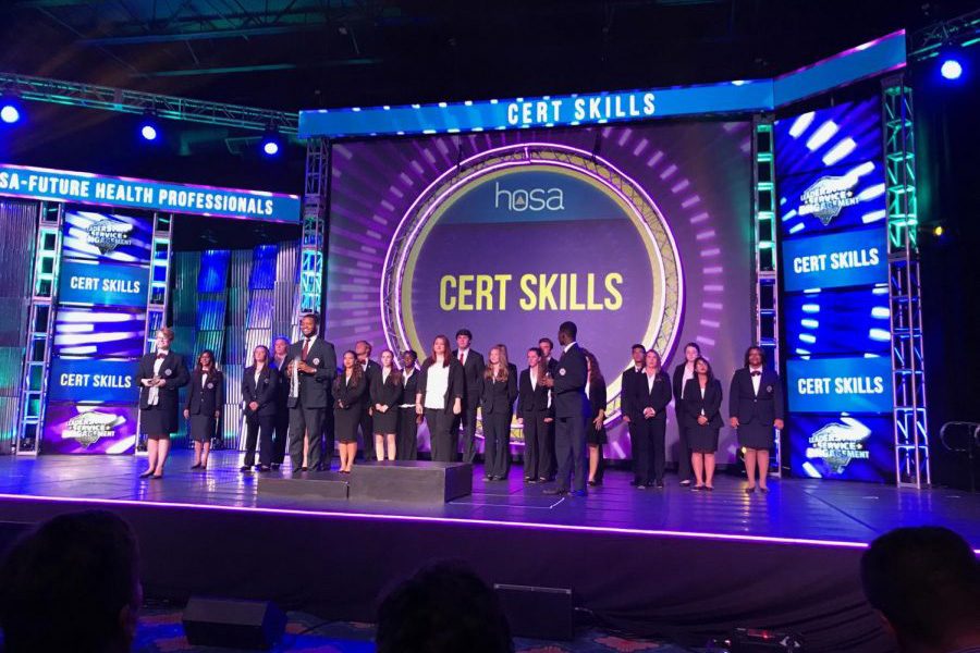 HOSA members stand waiting for the medal ceremony to begin at the HOSA 2017 International Leadership Conference. On March 26-27 seven members of the FHN HOSA club qualified for this year’s internationals. (Photo submitted)