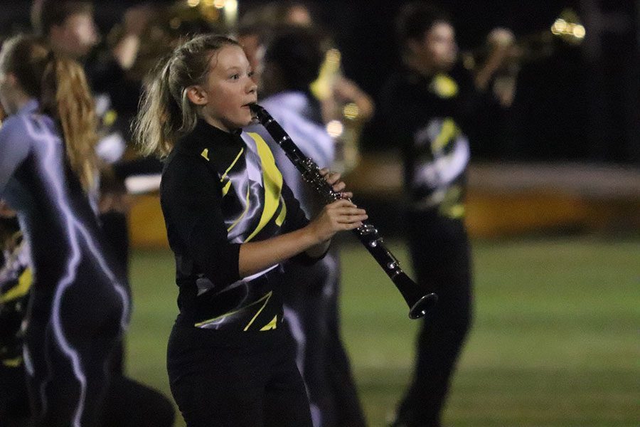 Knightpride Marching Band performs at the first home varsity football game of the season. Knightpride's theme for this year's season is "WIRED."