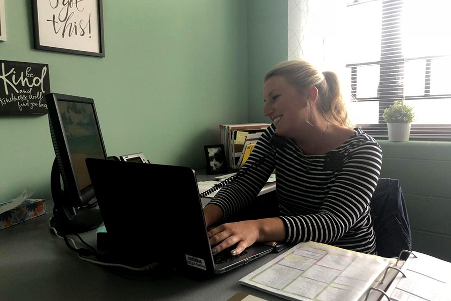 Guidance Counselor Mandy Knight works in her office at the guidance center. Knight became a Counselor after a position opened at the end of last school year, making the move from Art Teacher to Counselor.