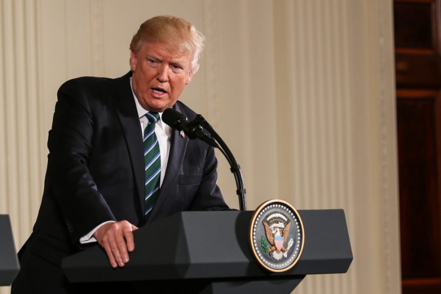 Washington, DC – March 17, 2017: US President Donald Trump hold a joint press conference with German Chancellor Angela Merkel at the White House after their first in-person meeting.