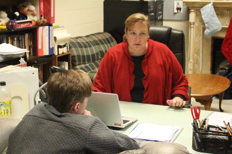 Drama director Kim Sulzner talks with Nick Blodgett about improv Olympics games. The FHN drama club will be attending the Missouri State Thespian Conference in Kansas City January 9-12. Students will be competing for scholarship and individual events as well as in state wide competitions.